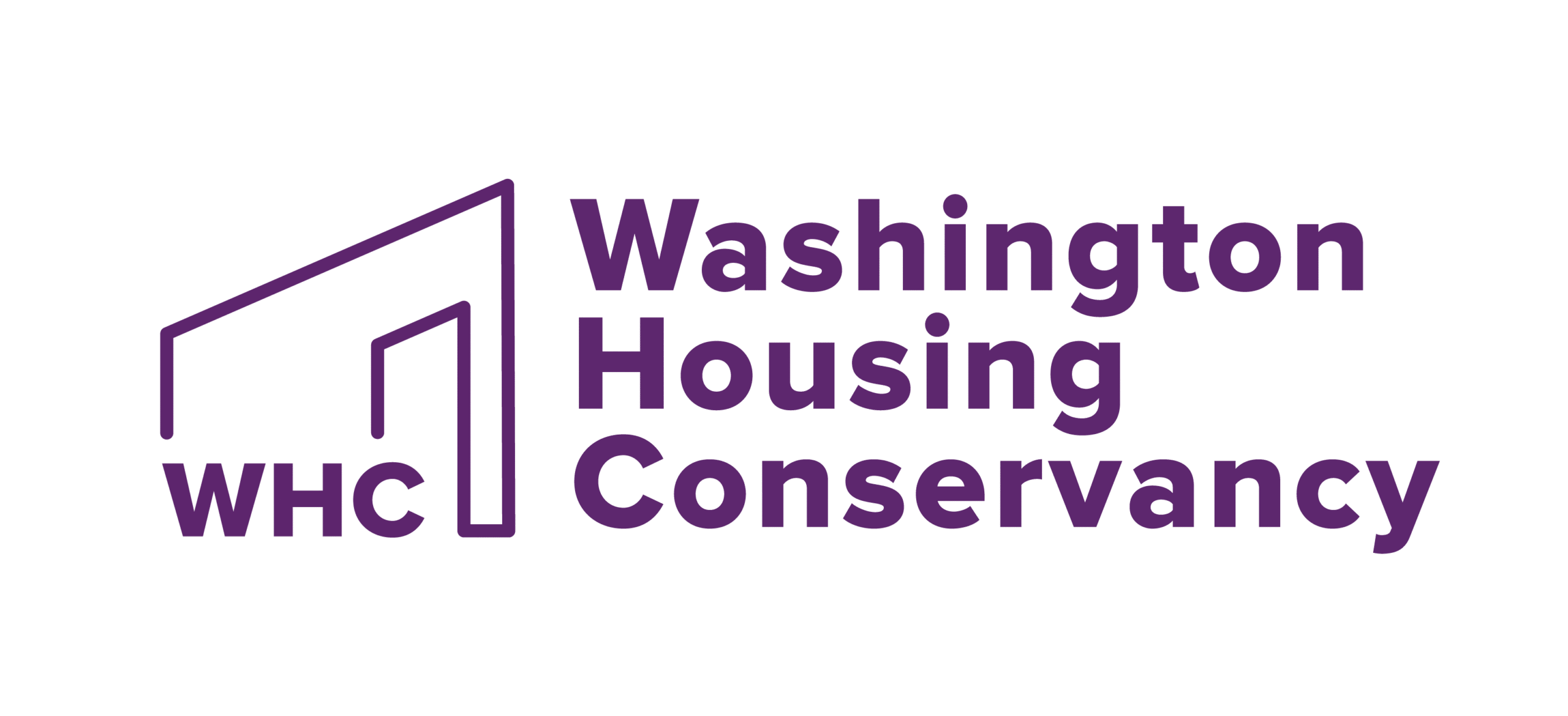 Washington Housing Conservancy logo in purple, featuring a stylized house outline and the letters "whc" next to the organization's full name.