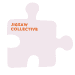 A pale pink puzzle piece with "JIGSAW COLLECTIVE" written in orange text on the upper left section.